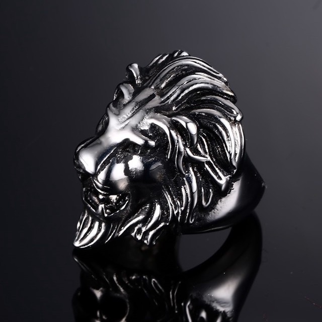 SEUSUK Cincin Punk Desain Singa Bahan Stainless Steel untuk Pria COD Ring