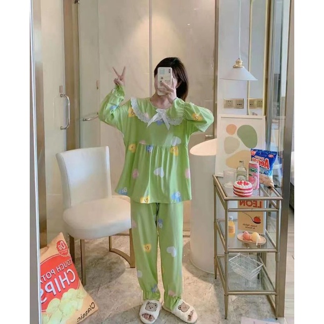 BAJU TIDUR WANITA DEWASA/PIYAMA RENDA PP/BAJU TIDUR IMPORT MURAH-Pp renda hijau