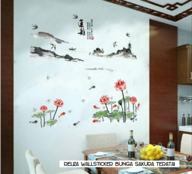 RELIZA WALL STICKER BUNGA SAKURA TERATAI IKAN KOI stiker dinding