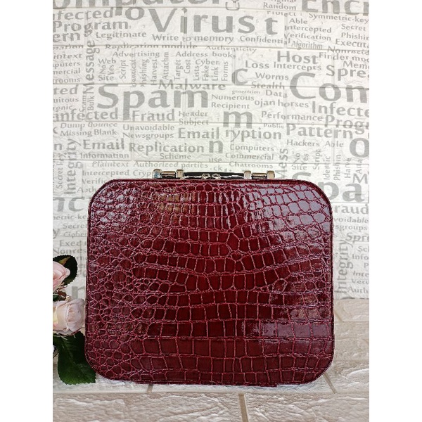 pouch makeup double croco maroon/ tas kosmetik/ makeup box