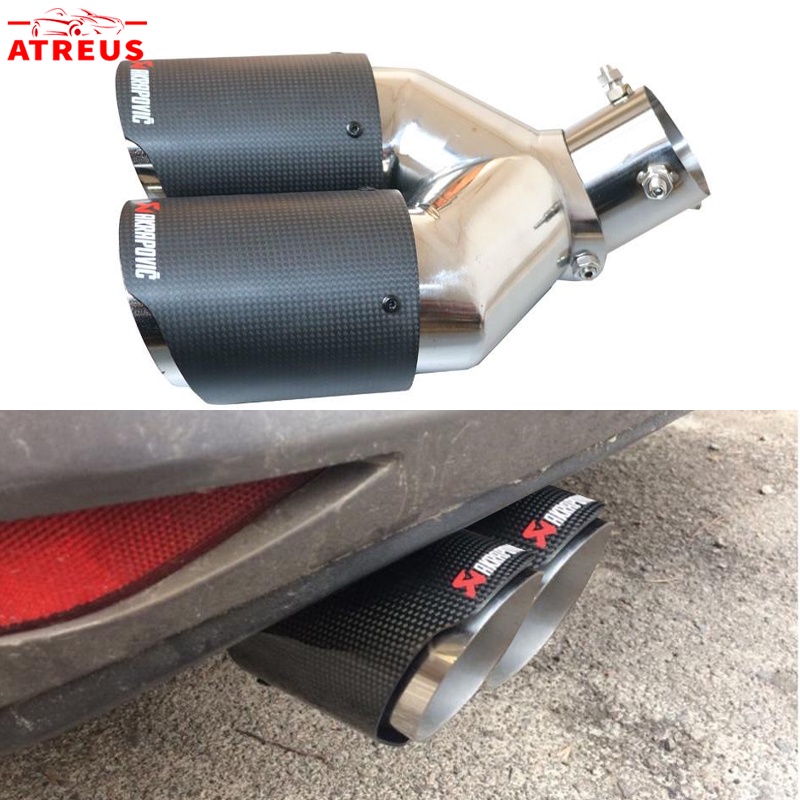 Knalpot Akrapovic Dual End Carbon Fiber Biru Bahan Stainless Steel Dapat Diatur