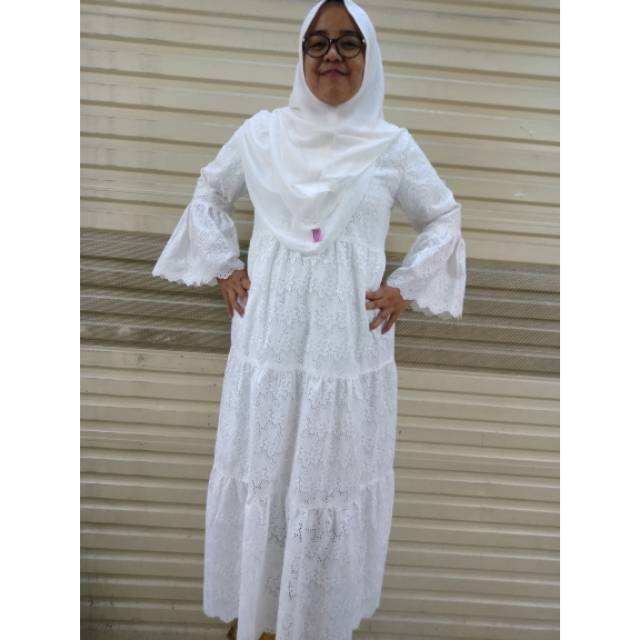 Gamis burkat.dress muslim putih tulang/ creem