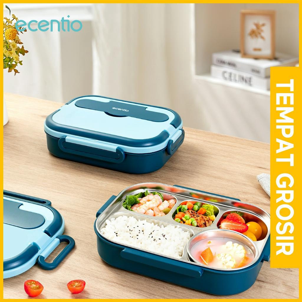 ecentio lunch box stainless 304 5 grid anti tumpah 1Lml food grade microwavable dan 200ml mangkok sup/free sedotan