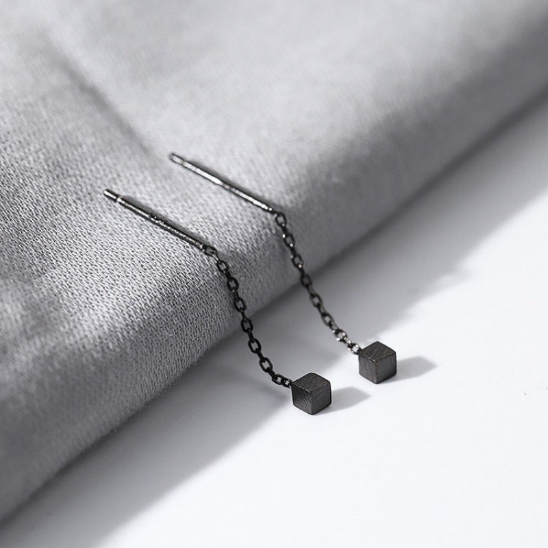 [1 Pair Korean Vintage Geometric Cube Tassel Pendant Earrings] [Women Bridal Wedding Drop Earrings] [Ladies Elegant Long Dangle Earrings]