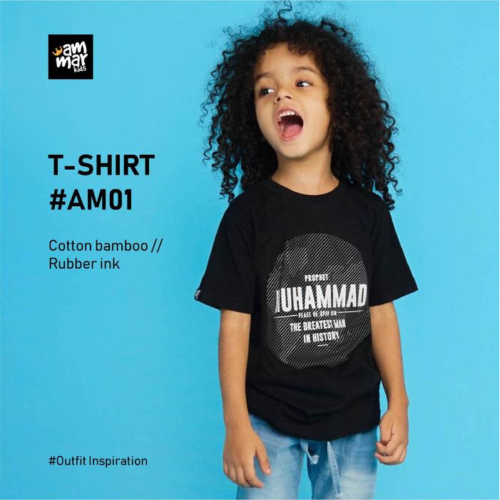 AM01 - Baju Kaos Dakwah Anak Muslim Laki-Laki Lengan Pendek Seri Nabi Muhammad SAW - AMMAR KIDS