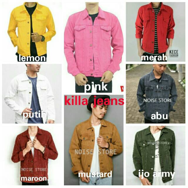 Jaket Jeans Pria Lemon Pink Merah Putih Mustard Abu Maroon Ijo Army