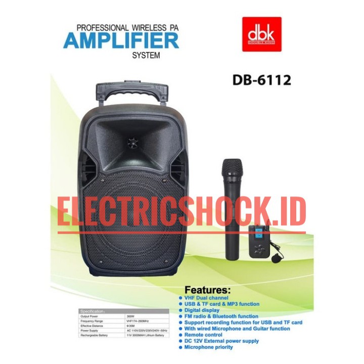 Speaker Portable Wireless DBK DB 6112 Original 12 inch Bluetoot