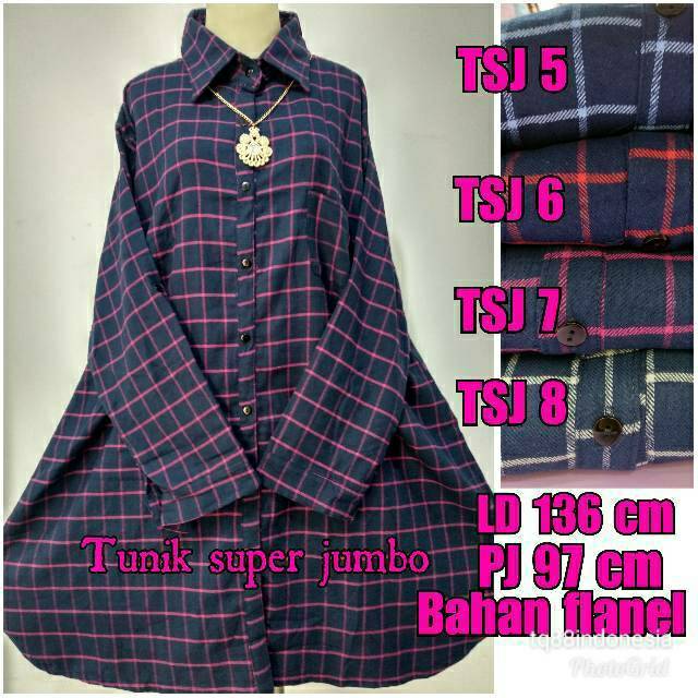 Tunik flanel super jumbo/tunik jumbo/tunik kotak/hem tunik/tunik murah/kemeja tunik/hem kotak/tunik