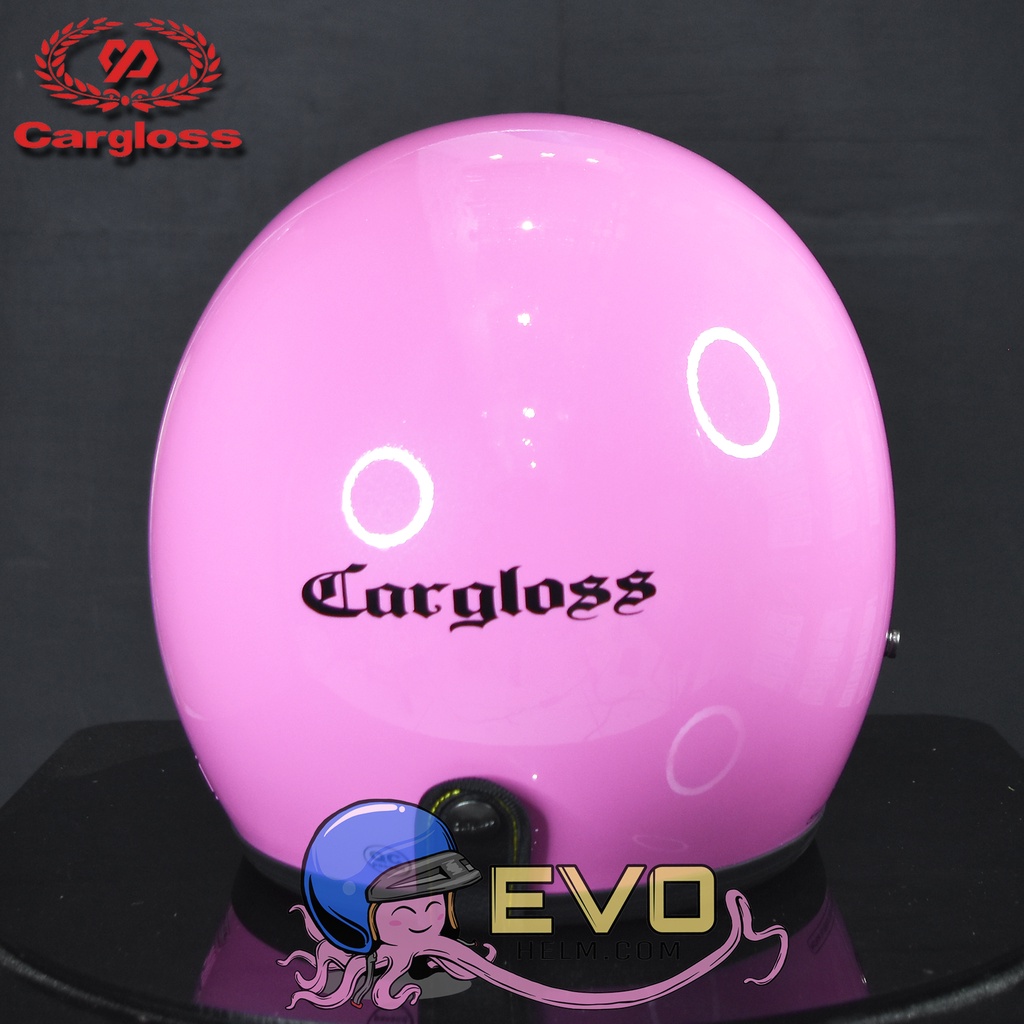 HELM CARGLOSS ORIGINAL CFM RETRO ARMY HALF FACE - MILKSHAKE PINK PASTEL METALIC + KACA DATAR