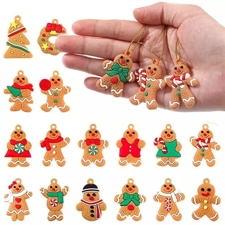 12pcs / 1 Set Gantungan Gingerbread Man Mini Bahan Plastik Untuk Dekorasi Pohon Natal