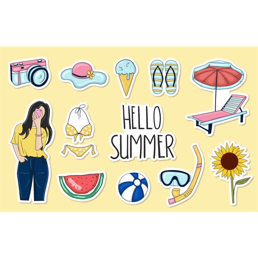 

Sticker Vinyl Aesthetic Summer - Sticker Tumblr Hello Summer - Sticker Pantai Vinyl