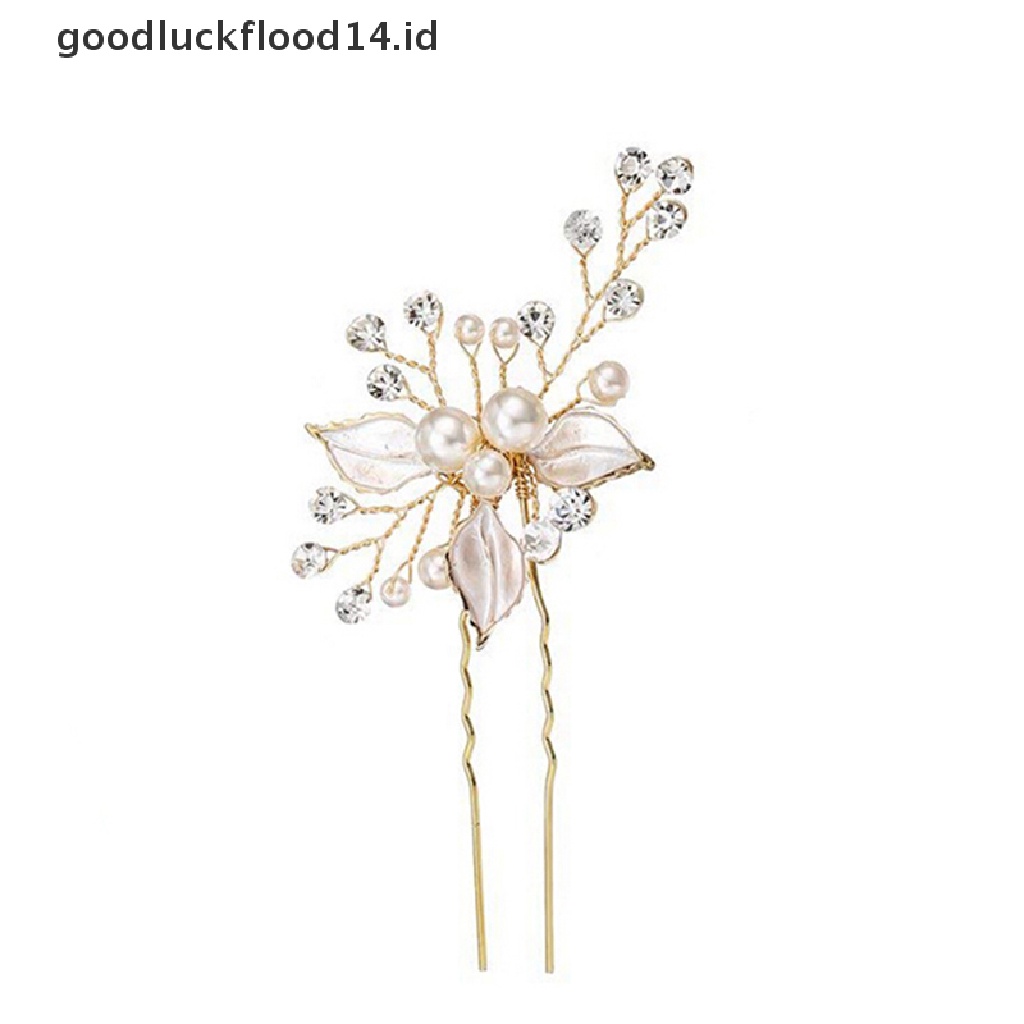 [OOID] Women gold rhinestone pearl hair comb hair clip bridal wedding hair accessories ID