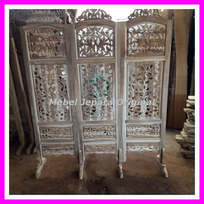 Pemisah Ruangan Ukir Jati - Sketsel Ukir Pintu 3 Jati Mentahan Jepara Murah