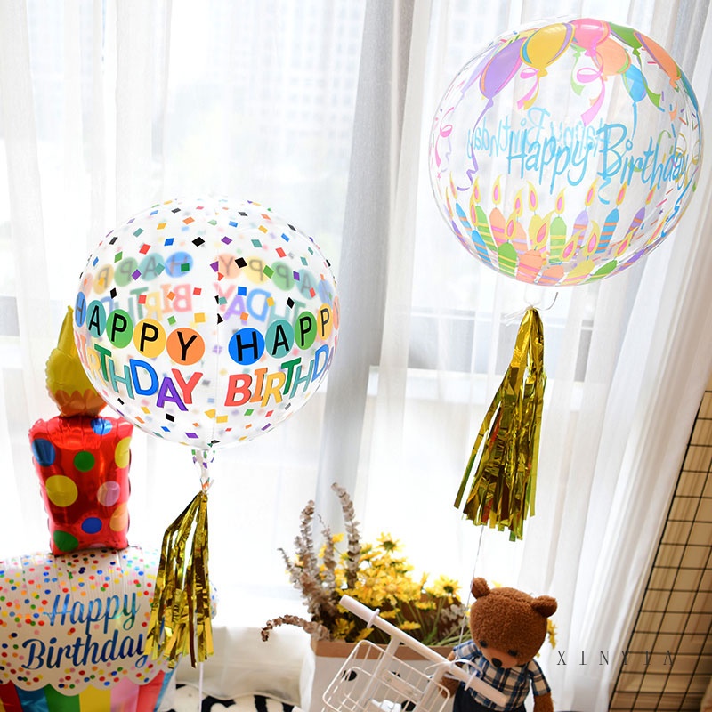 Balon Bobo Transparan Motif Print Happy Birthday Ukuran 20 Inci Untuk Dekorasi Pesta