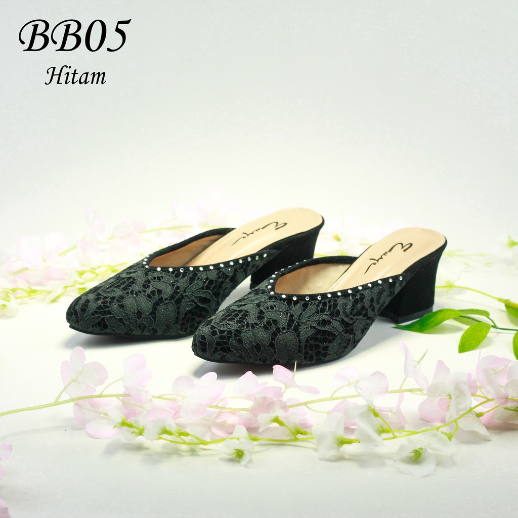 EMYE BB05 - Sepatu Sandal Heels Wedding Shoes Pesta Pengantin Brukat Glitter Original Payet Permata Wanita Terbaru Murah Mewah Kekinian 2021 Selop Slop bruklat Mutiara Pengantin Wanita Kekinian Murah Mewah Kekinian 2021