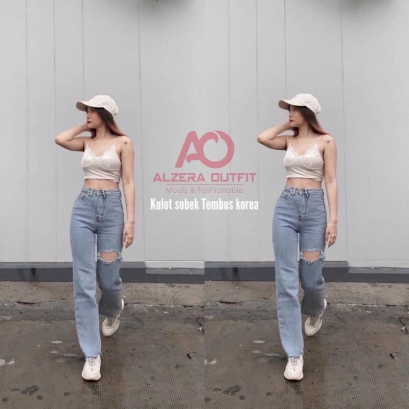 Highwaist Ripped Jeans Kulot Loose Snowblue Blank 27-34 by Alzera