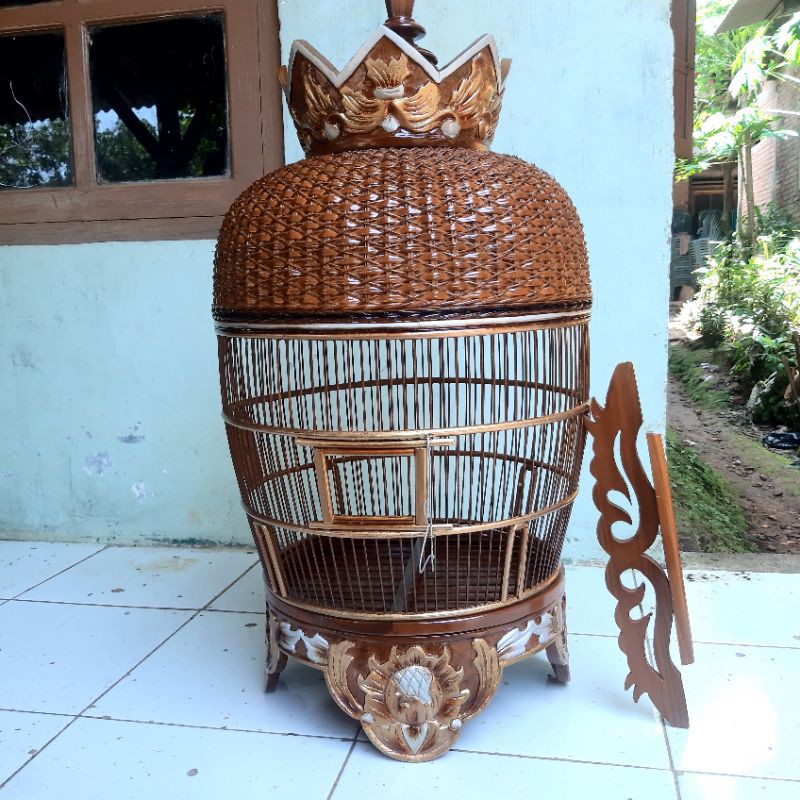 Sangkar Burung Perkutut, Sangkar Kutut Ukir Jati Jepara, Sangkar Rotan Kombinasi Kayu Jati