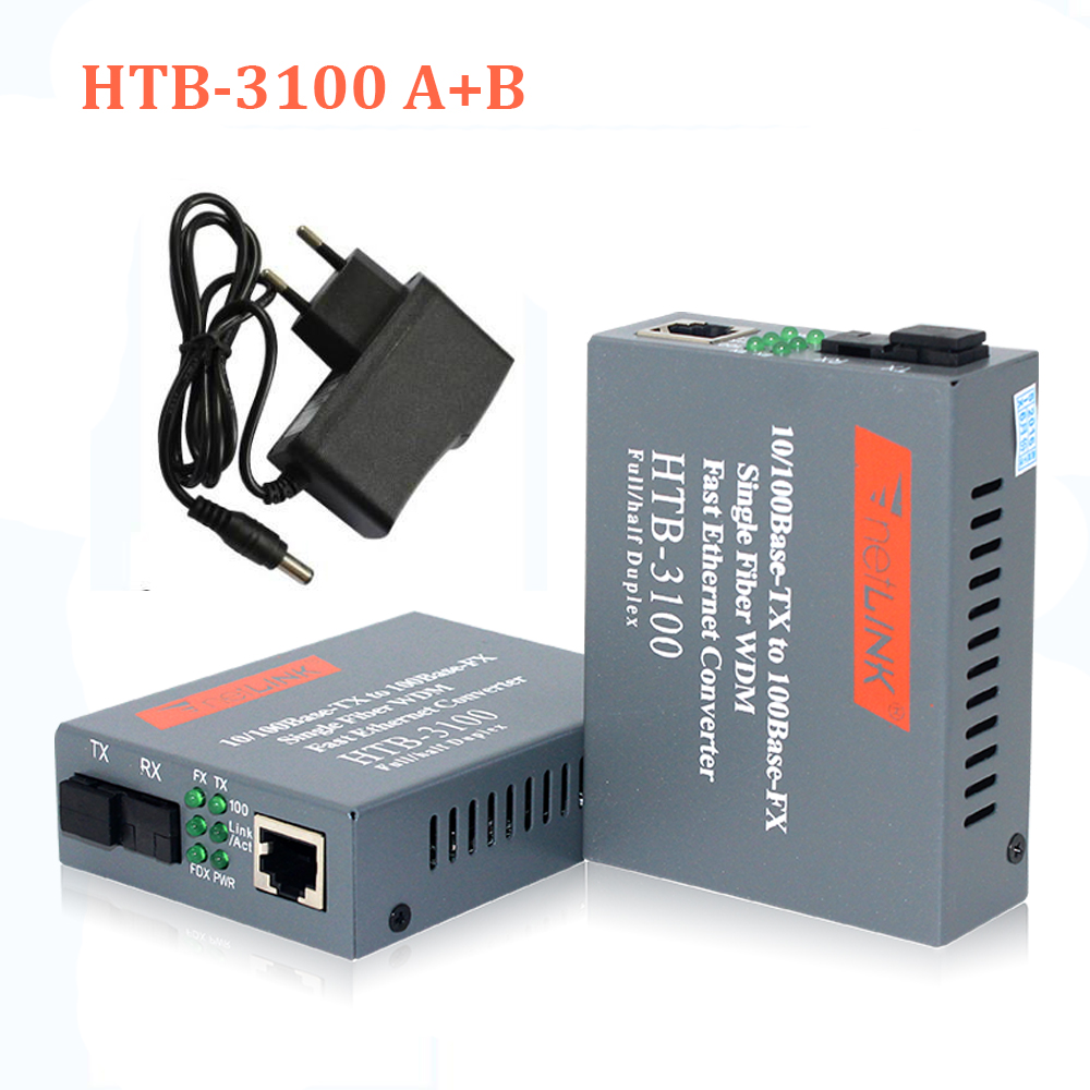 HTB3100 A+B Fiber Optic Optical Media Converter HTB-3100 Netlink 10/100Mbps RJ45 Single Mode 25KM HTB A HTB B