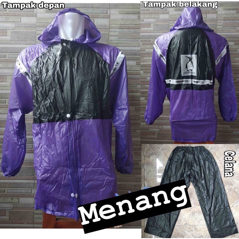 Jas Hujan Setelan Jaket Celana Penguins Kombinasi Batman Size XL Bahan 100% PVC Ringan dan Praktis