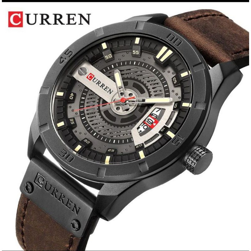 CURRENOS • curren 8301 Jam Tangan Pria Tali Kulit Tanggal Aktif BEST