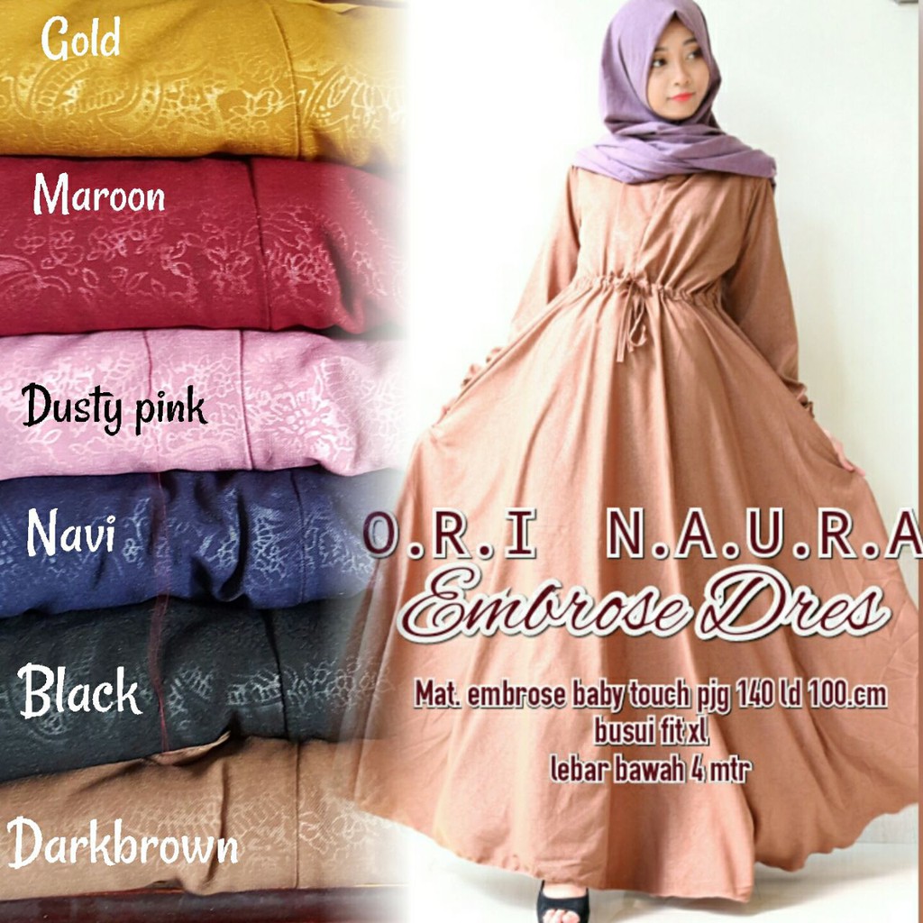 ORI NAURA - AMBROSE DRESS/GAMIS SYARI/GAMIS MOTIF EMBOS/GAMIS BUSUI