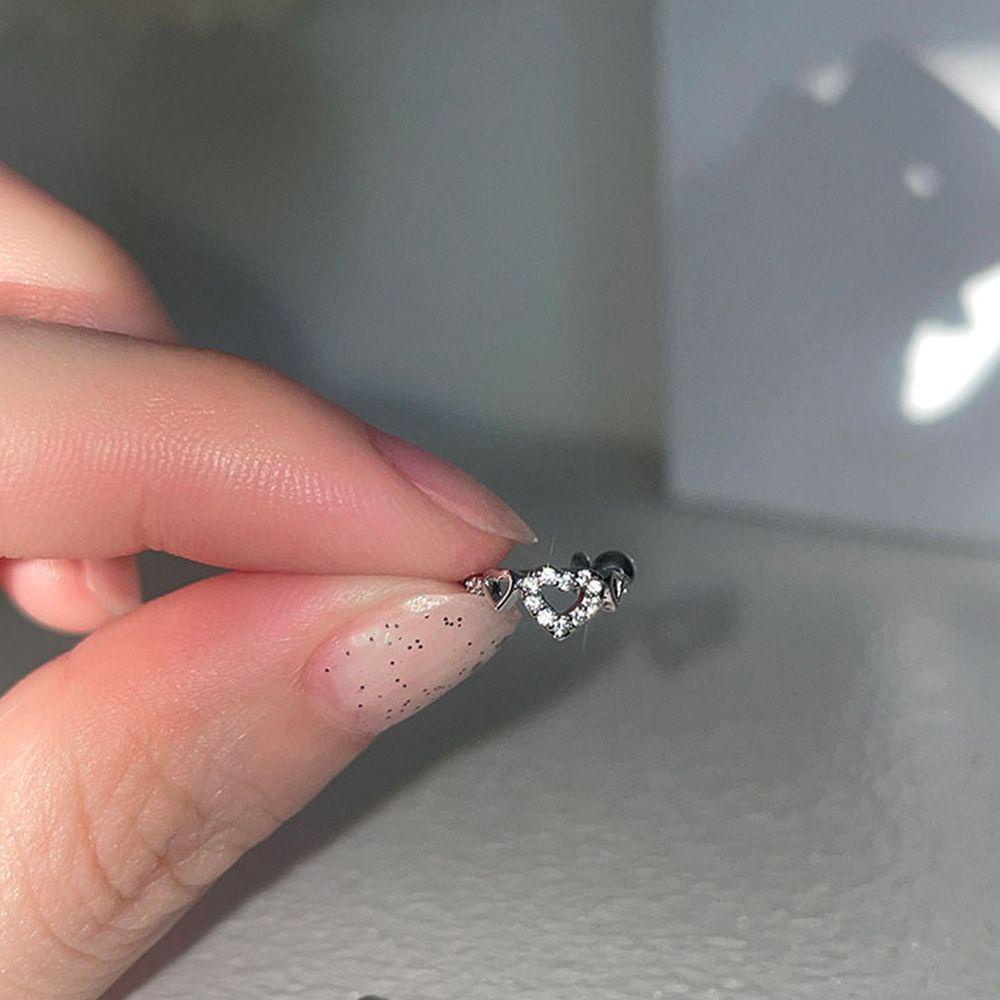 Mxbeauty Anting Asimetris Indah Perak Sederhana Gaya Korea Anting Tembaga Merah Muda Hati Perempuan Telinga studs