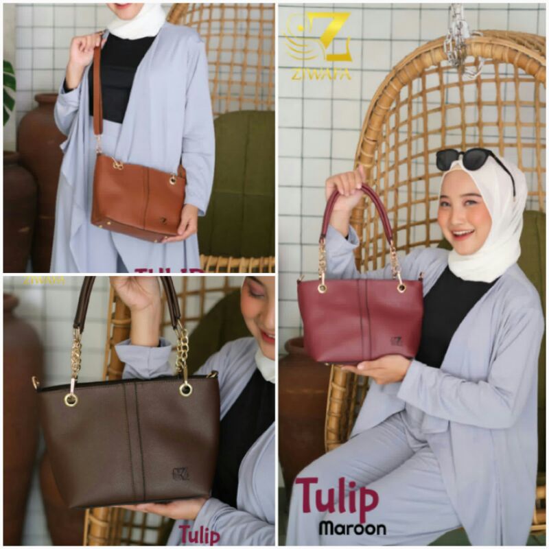 TAS SELEMPANG WANITA TULIP BAG ORIGINAL BY ZIWAFA LONG TALI PANJANG SHOULDER BAHA KULIT SINTETIS WAR