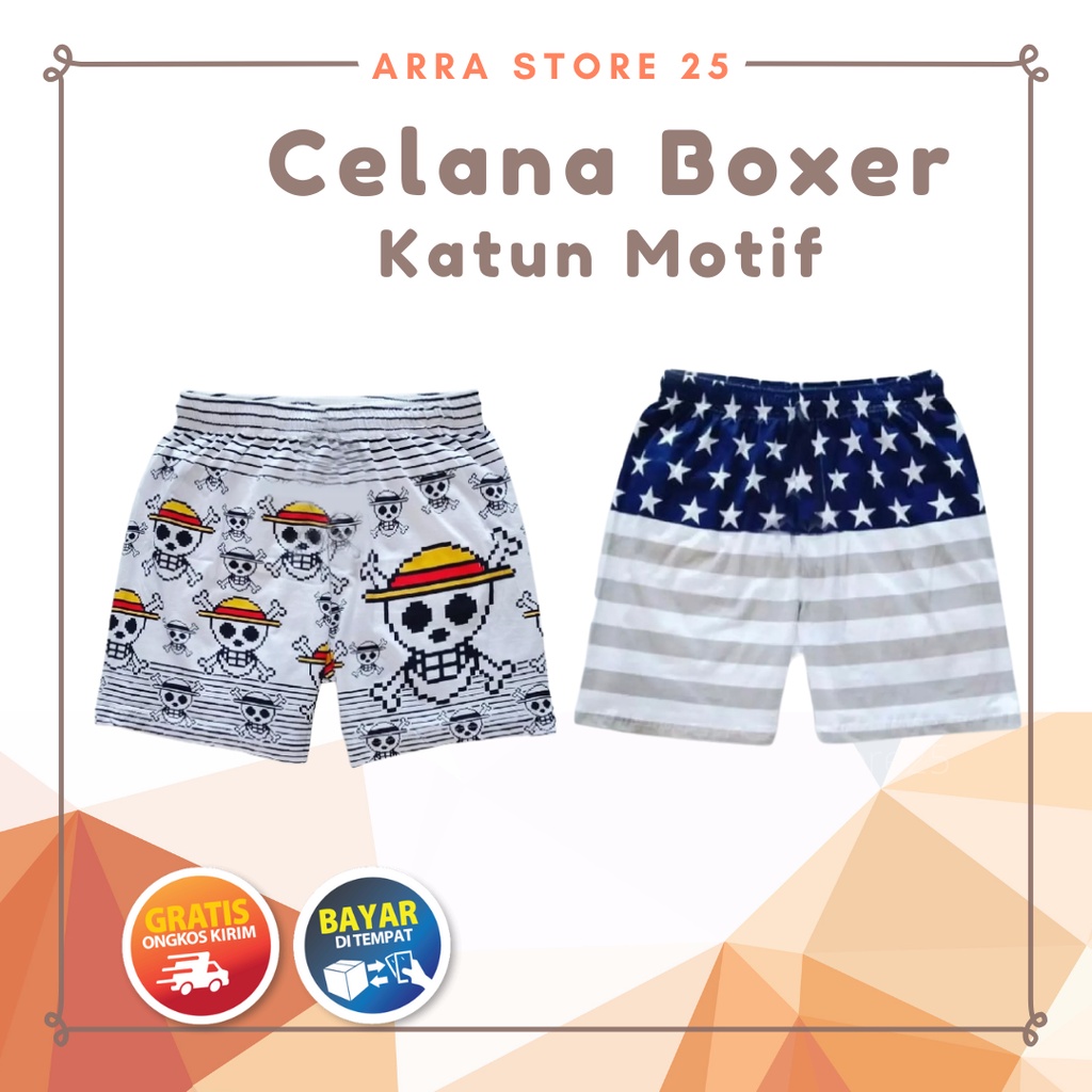 Celana Pendek Boxer Pria Wanita Casual Kain Katun Motif Full Print