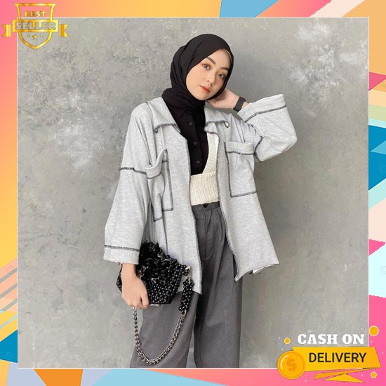 Karina Long Outer / Cardigan Wanita Terbaru 2021 / Kekinian / Outfit W Miku Cardigan Grey Koleksi Ou