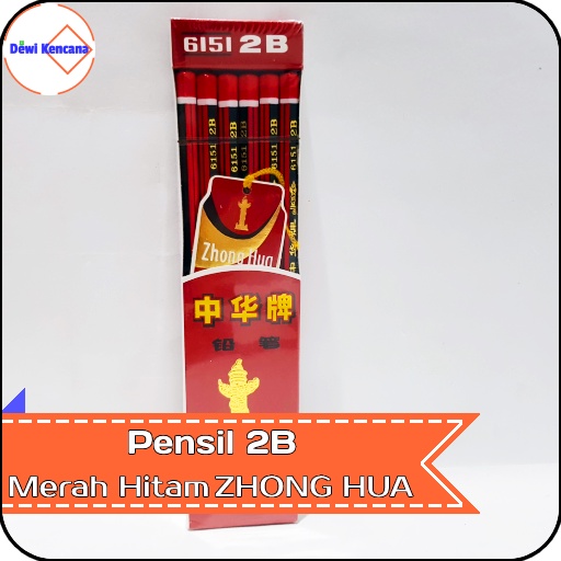 Pensil 2B Merah Hitam Pensil Komputer ZHONG HUA 6151