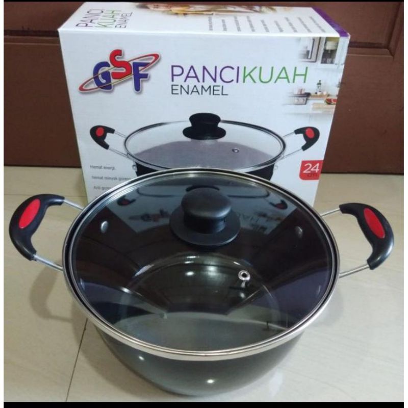 panci kuah enamel gsf 4024 24cm 4022 22cm tutup kaca free bubble