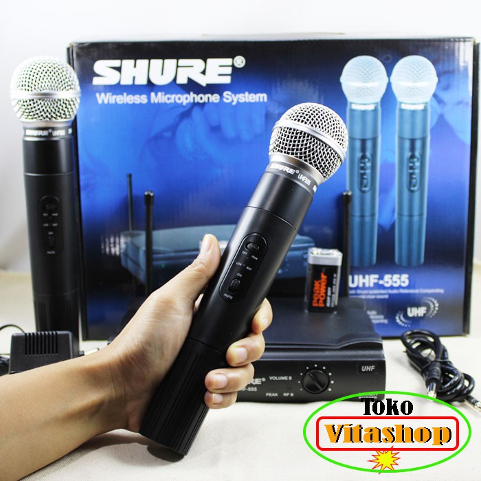 Shure UHF-555 Mik Wireless Microphone Mikrophone 2 Pegang Mic Panggung