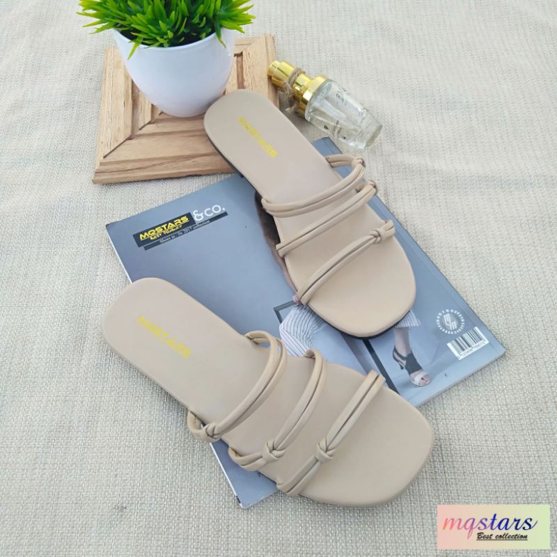 mqstars-Sandal Flat Wanita Tali Strap 3 Simpul