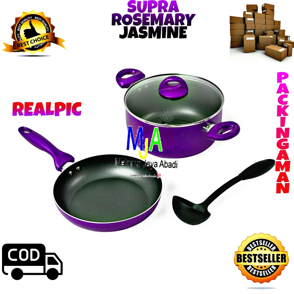 (BISA COD) Supra Rosemary Jasmine Set  COOKWARE SET 3 pcs/Panci Stainless/Panci Set/Bonus Spatula