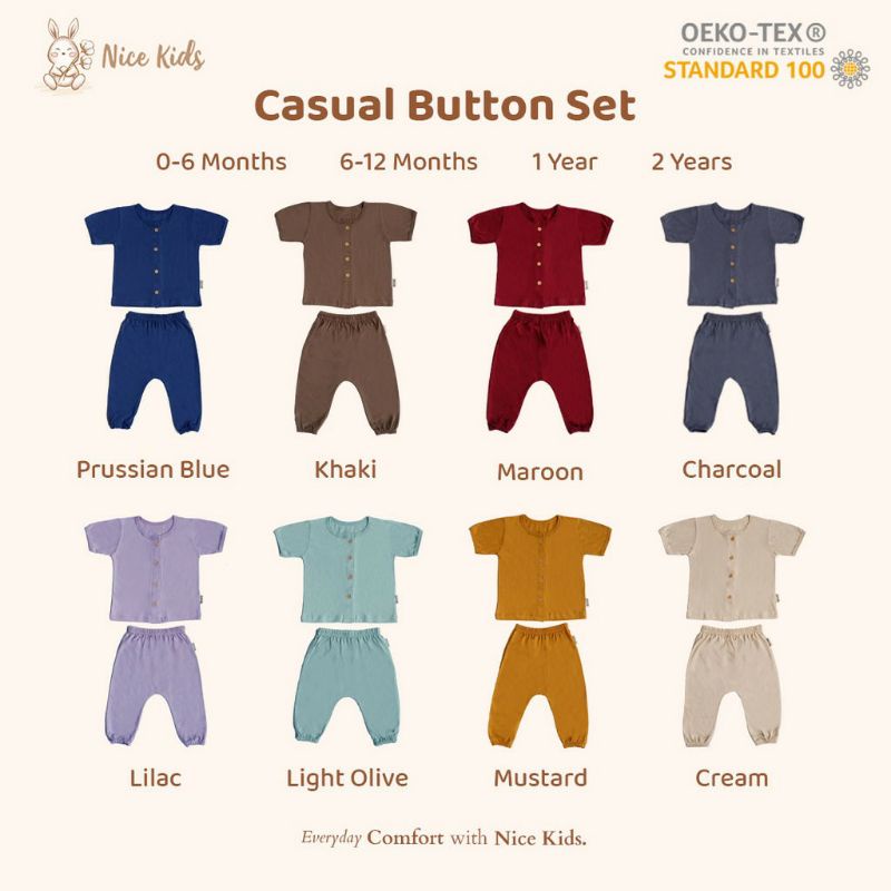 NICE KIDS - CASUAL BUTTON SET - PIYAMA ANAK - SETELAN BAJU BAYI