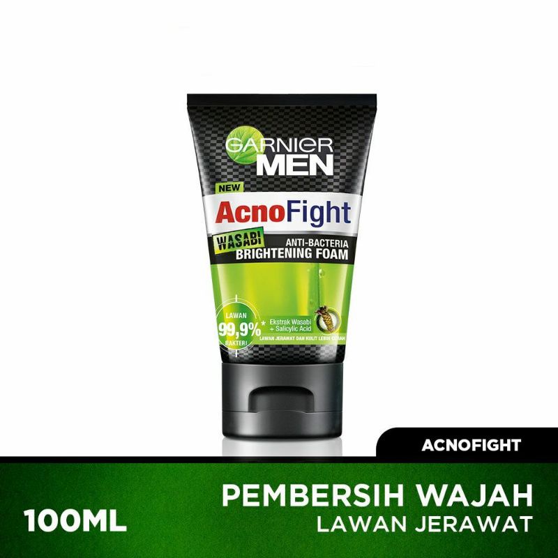 Garnier Men 100 ml Acno Fight Wasabi Brightening Foam Cleanser Sabun Pembersih Wajah Kusam Jerawat