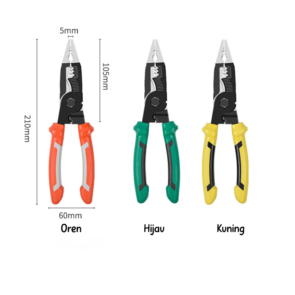 Stripping Cutter Clamp Tang Pemotong Kabel Listrik Multifungsi 9 in 1 Model Hidung Panjang