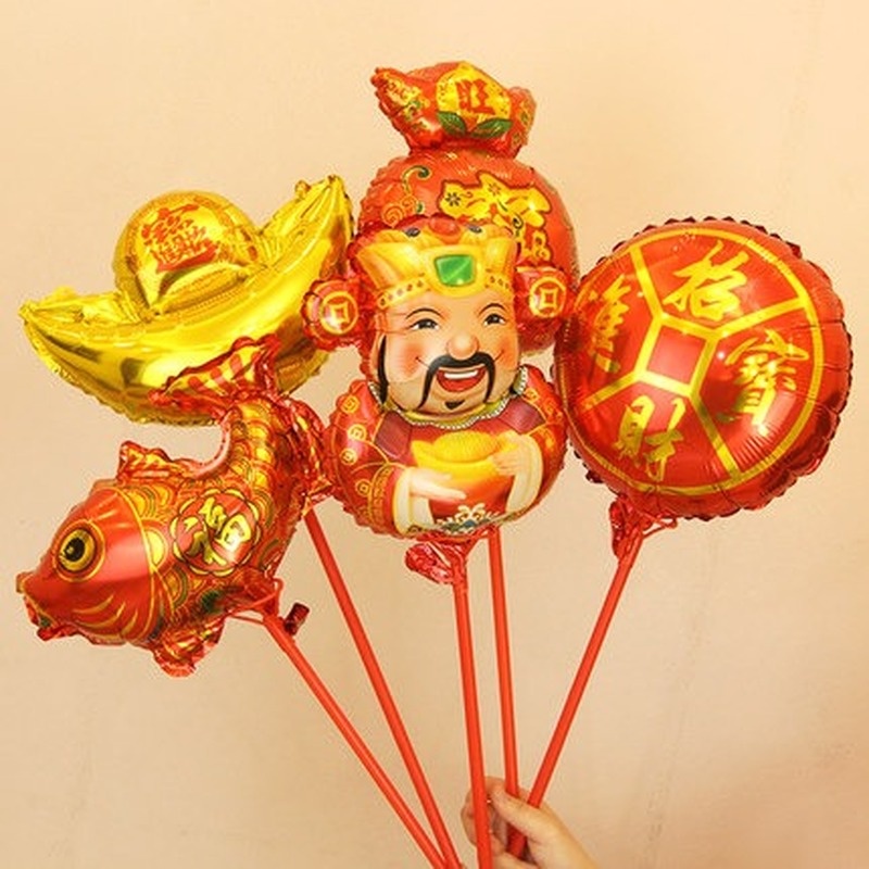 Balon Foil Desain God Of Wealth Tiger Ingot Fubag Bahan Aluminum Untuk Dekorasi Pesta