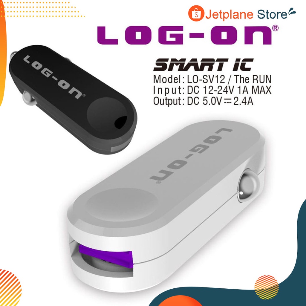 Log On Car Charger Mobil THE RUN 2.4A SMART IC LO-SV12