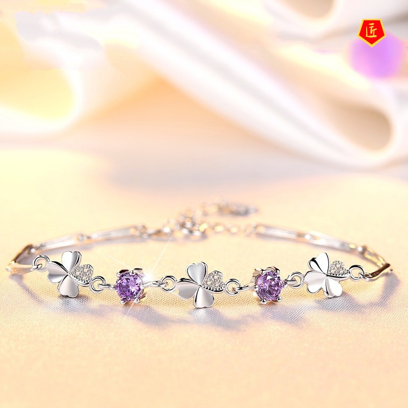 [Ready Stock]925 Silver Sweet Temperament Four-Leaf Clover Bracelet