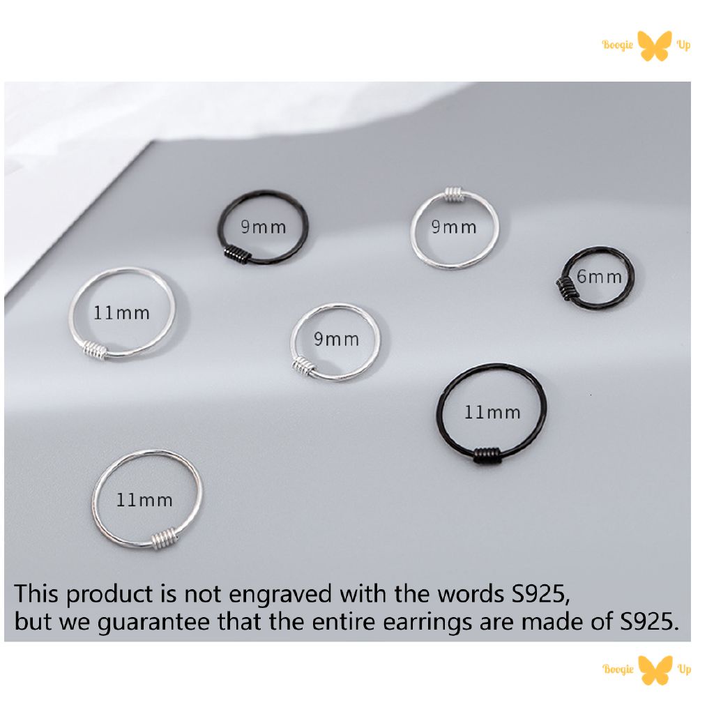 100% S925 Perak Wanita Pria Pasangan Kecil Telinga Tulang Anting-Anting 6-10 Mm Cincin Lingkaran Hoop Helix Piercing