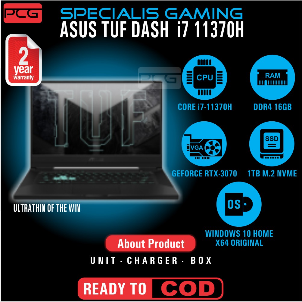 LAPTOP GAMING EDITING RENDERING DESAIN  DESIGN GRAFIS ASUS TUF DASH  i7 11370H RAM DDR4 16GB SSD 1TB