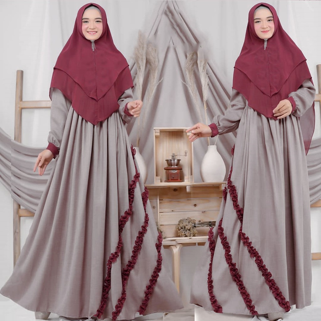 Humaira Dress Syari - Gamis Polos Cewek Size Jumbo Lemonskin Elegan Kekinian