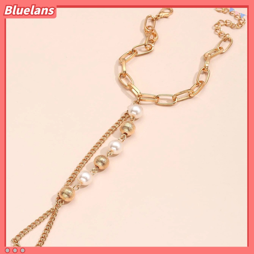 Set Gelang Tangan Bentuk Lingkaran Bahan Stainless Hias Mutiara Imitasi Untuk Wanita