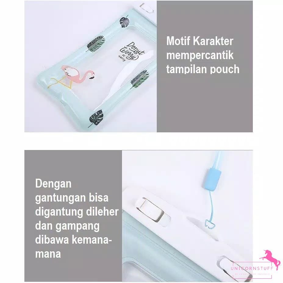 Tempat HP Waterproof Unicorn / Pouch HP Waterproof Unicorn Tempat tahan Air Pantai Kolam Laut Anti Air Hujan Tempat Agar Handphone Tidak Basah