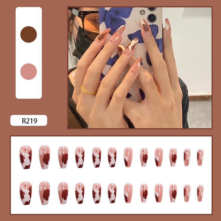 24pcs / Set Kuku Palsu Jelly Dengan Perekat Untuk Nail Art