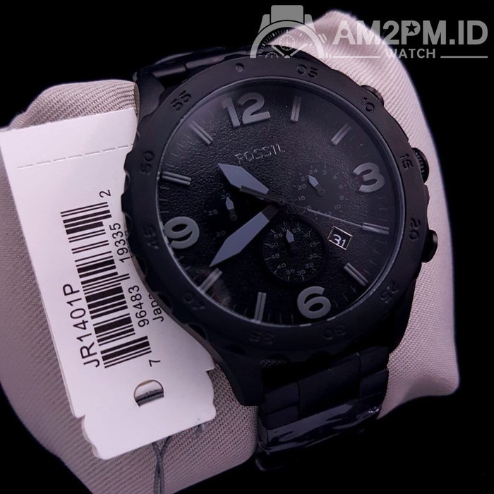 Suplier Jam Tangan Fossil Nate Chronograph Black Steel JR1401P Ori B*
