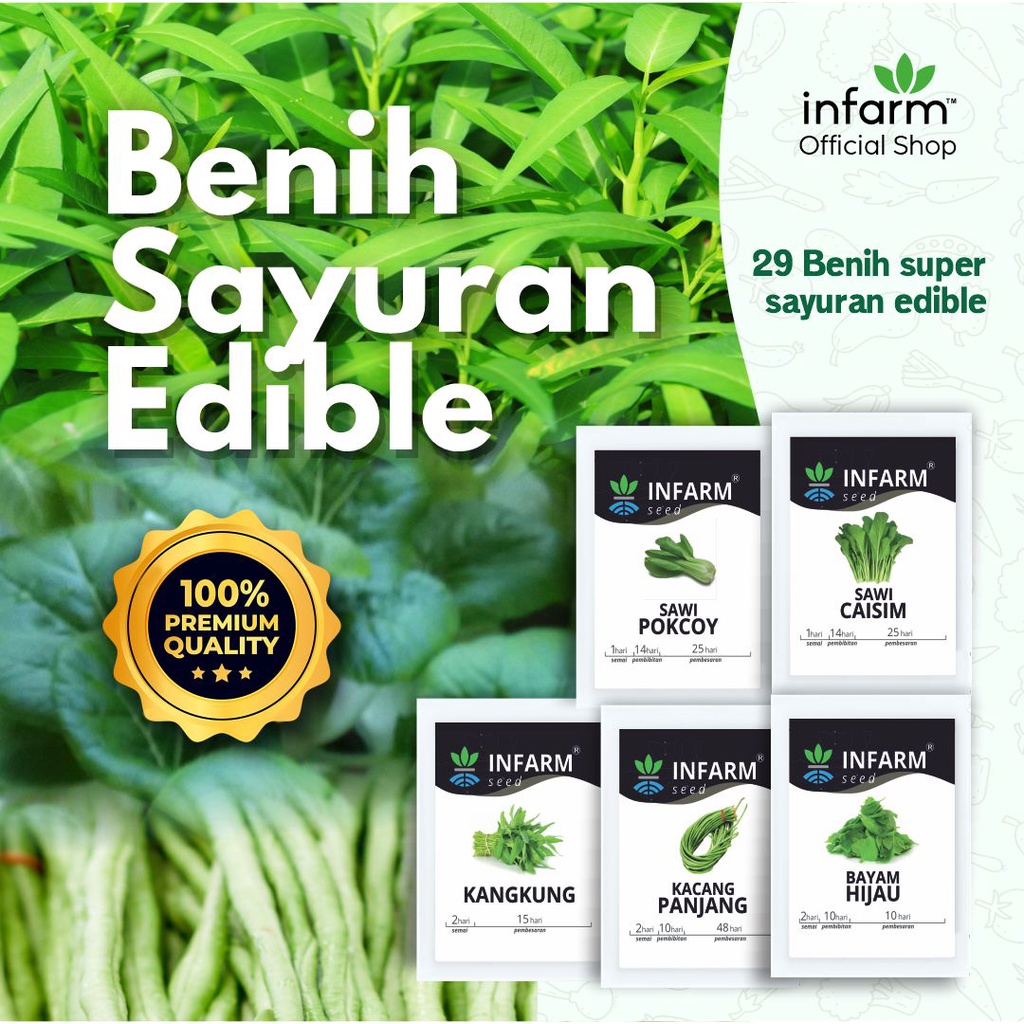 INFARM -  Benih Bibit Sayur Edible Rumahan Lengkap Kangkung Sawi Selada Pokcoy Caisim Brokoli Seledri Kubis Kol Daun Bawang-0