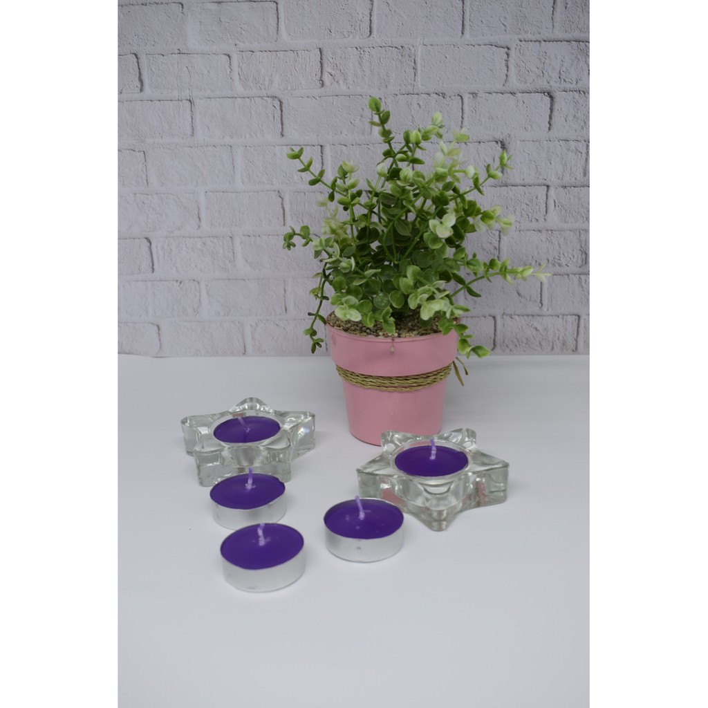 BENCO Tempat Lilin Motif Bintang Candle Holder Glass Star With 10 Pcs Lilin Untuk Candlelight Dinner