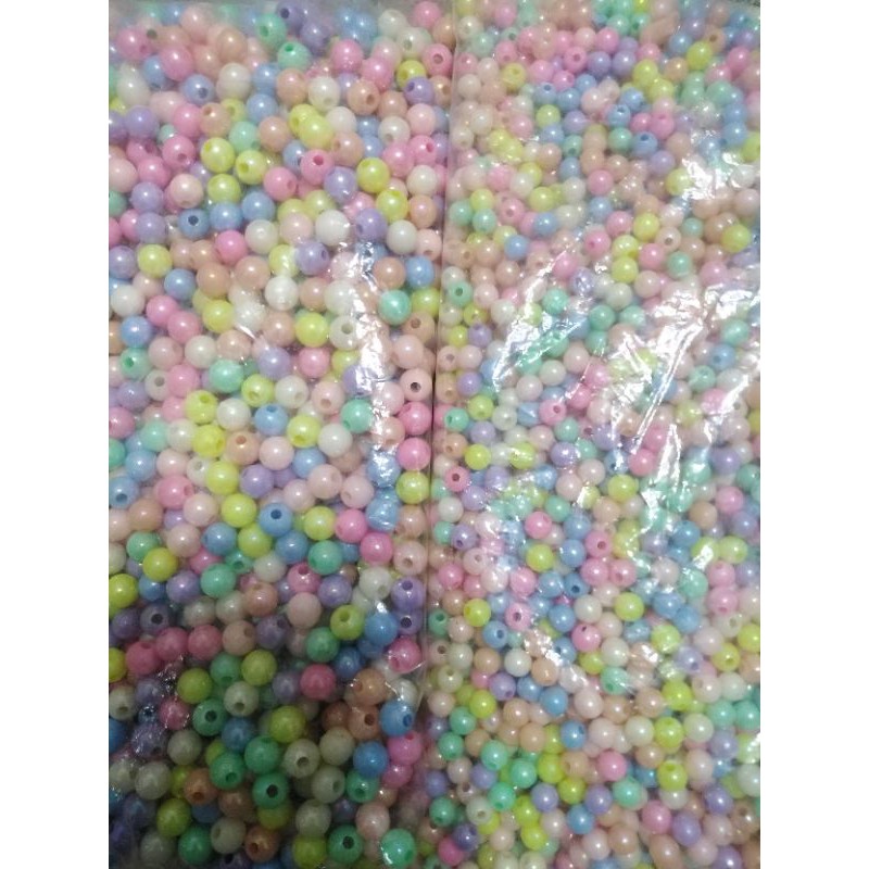 Mote manik meronce kalung gelang bulat pelangi 6 / 8 mm 50 gram